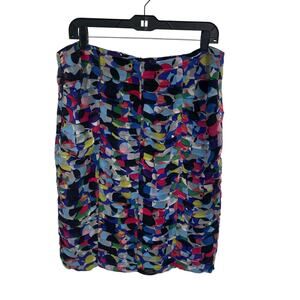 Doncaster Collection Pure Silk Multicolor Ruched Knee Length Skirt Womens 10